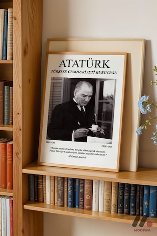 Atatürk Portre Posteri, Ahşap Çerçeveli Duvar Tablosu - Sevdiklerinize Özel Hediye