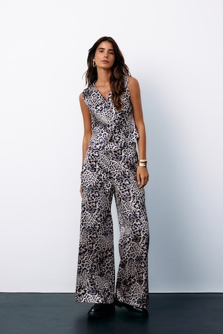 Sateen Leopar Desenli Saten Pantolon - Gri-135185 Gri