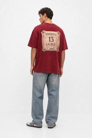 Respire Erkek Marseille Baskılı Yıkamalı Oversize T-shirt Bordo