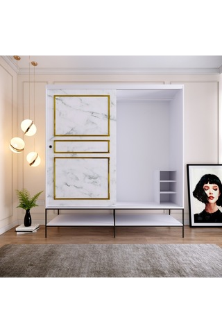 Pasific Home Martin 2 Kapaklı Sürgülü Gardırop Elbise Dolabı Beyaz - Beyaz Mermer 190 CM