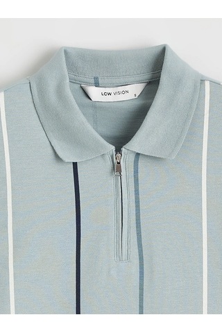 Lc Waikiki Yeşil Polo Yaka Çizgili Pike Erkek Tişört