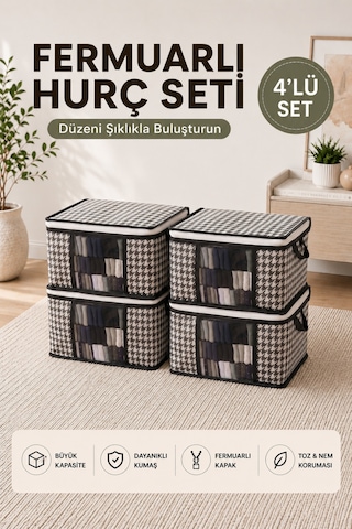 Formeya 4 Adet Lüks Pencereli Çok Amaçlı Çorap Hurcu 34x22x22 Cm Siyah