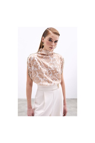 Sateen Aksesuarlı Yarasa Kol Bluz - Bej-135761 Bej