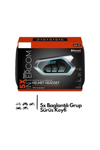 Motosiklet İntercom 5x Cihaz Eşleşmeli Tüm Kasklara Uygun Rgb Işıklı 5.3 Bluetooth