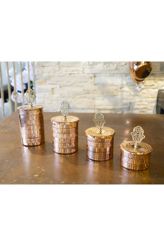 Bakır Baharat Takımı 4 Lü Tırtıklı Model Parlak Bakır