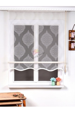 Tuğra Desenli Tül Zebra Perde Eteği Dilimli 28n32 Alüminmyumkasa Ekru