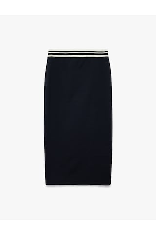 Koton Beli Çizgili Lastik Detaylı Midi Slim Fit Kalem Etek Lacivert 6wak10056ek Lacivert