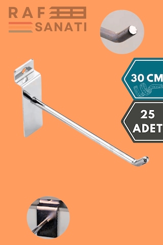 Kanallı Pano Kancası 30 Cm - Askı Kanca Raf Askısı Raf Aksesuar Tel Askı Raf Kancası 25 Adet
