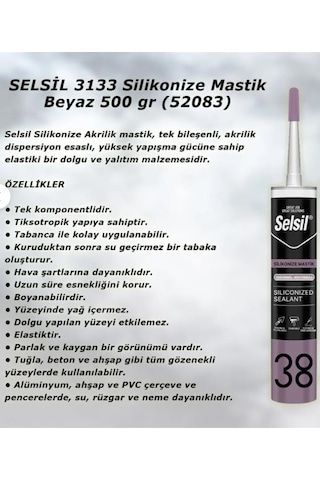 Selsil Silikonize Mastik Beyaz 500 Gr, 10 Adet