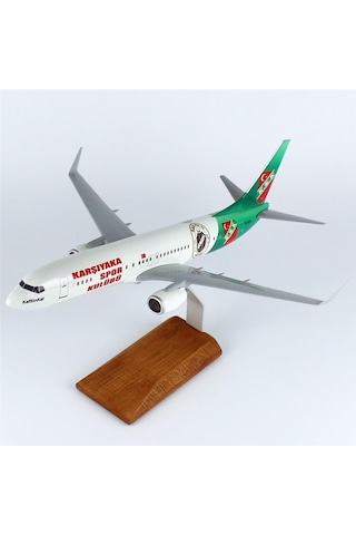 Thy038 1/100 Ölçek, Thy Karşıyaka Spor Logolu B737-800 Yolcu Uçağı, Sergilemeye Hazır Ahşap Standlı Model-56288