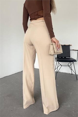 Neşeli Butik Kadın Bej Bol Paça Palazzo Kumaş Pantolon Qns036 Bej