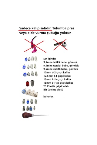 Çıtçıt Aparatları- 8 Kalıplı "tulumba Pres Kalıp Seti" Sadece Çıtçıt Kalıplarından Oluşur