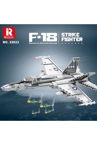 Reobrix 33022 American Mcdonnell Dougles F18 Hornet Strike Fighter Jet Uçak Yaratıcı Yapı Blok Seti Building Blocks - 1387 Parça