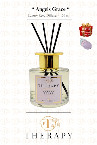 Therapy Smell, Angels Grace - Lüks Çubuklu Oda Kokusu / 120 Ml / Extra Clear Silindir Cam Şişe / Platform Altın Kapak Oryantal