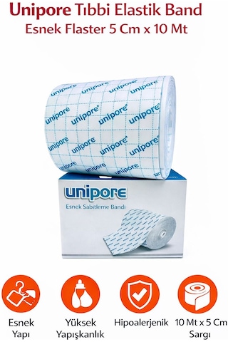 5 Adet Unipore 10mt X 5cm Tıbbi Elastik Band Esnek Flaster