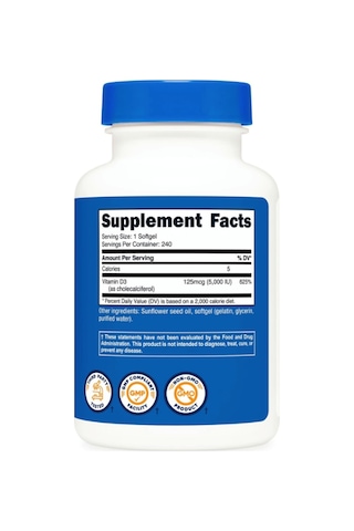Nutricost Vitamin D3 5,000 Iu 125mcg , 240 Softgels.abd Menşei
