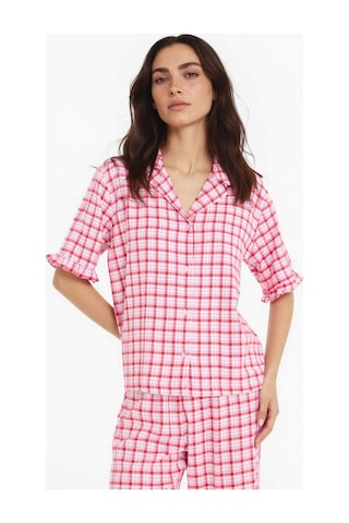 Defacto Pijama Takımı Kareli Kısa Kollu Üst Uzun Alt-fall İn Love E7462ax25aupn105 Pembe