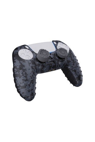 Ps5 Dijital Kamuflaj Silikon Koruyucu Kılıf Ve Analog Koruyucu Siyah Kamo