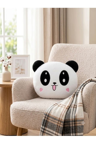 30 Cm Panda Peluş Yastık Sevimli Panda Tasarımlı Yumuşak Peluş Oyuncak Beyaz - Siyah