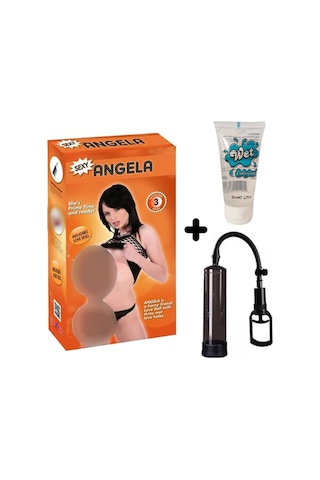 Truva Shop Angela 3 Işlevli Kaliteli Şişme Bebek + Penis Vakum Pompası + Jel