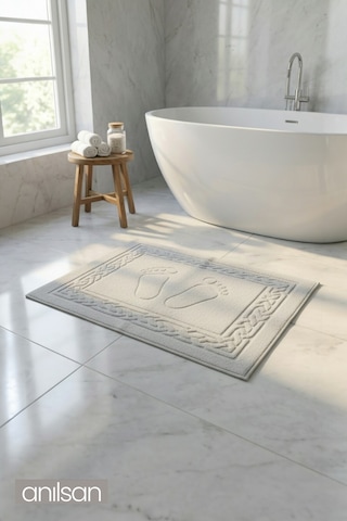 Gri Greek Ayak Havlusu - 50x70 Cm, 245 Gr, %100 Pamuk, Spa Ve Otel Banyo Paspası, Günlük Kullanıma Beyaz