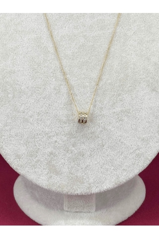 14 K Renginde Çift Sıra Taşlı Daire Şekilli Minimal Gold Kolye Gold