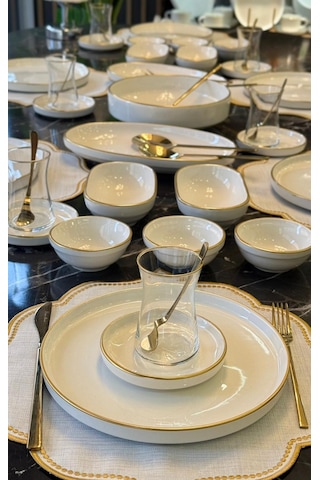 37 Parça İstanbul Modern Gold Kahvaltı Takımı-5246 Beyaz