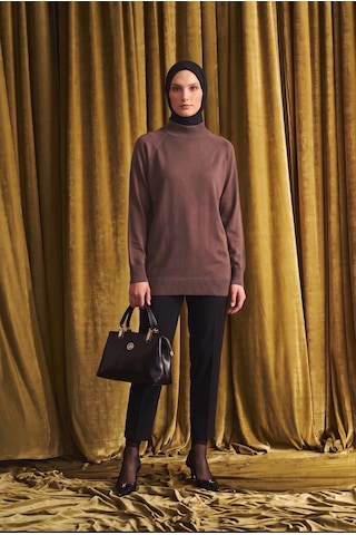 Armine Trend Bisiklet Yaka Uzun Kollu Sade Rahat Kesim Tunik Mocha 26ktd419