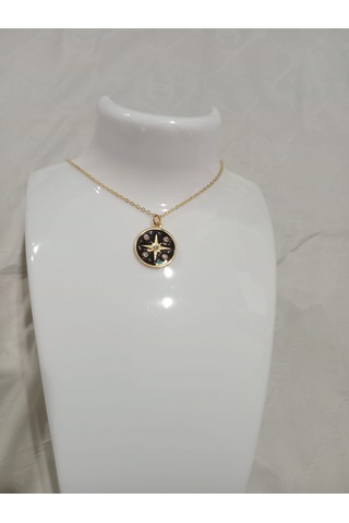 Yuvarlak Siyah Kuzey Yıldızı Kolye Siyah