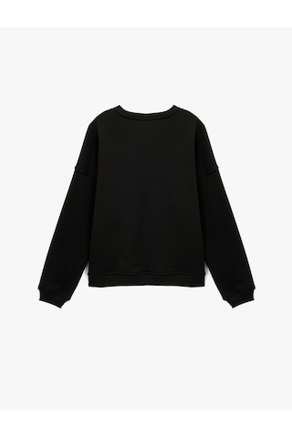 Koton Şardonlu Uzun Kollu Bisiklet Yaka Pul Payet Detaylı Sweatshirt Siyah 6wak10151ek Siyah