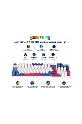 Bronzturq Mk1116 Rgb-abs Red Swıtch 3n1 Usb + 2.4g + Bluetooth Mekanik Klavye