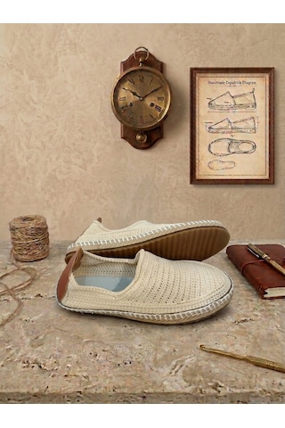 Orifkozmo %100 El Yapımı El Örgüsü Erkek Espadril & Hafif Casual Yazlık Ayakkabı Bej