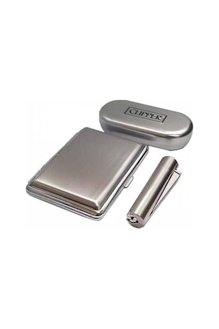 Metal Tabaka Kutulu Clipper Çakmak Set