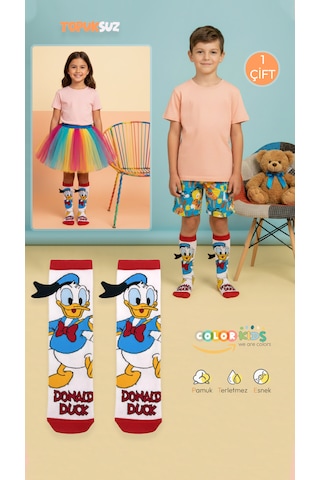 Color Socks 1 Çift Beyaz Ördek Desenli Animasyon Çorap Soft Touch Beyaz