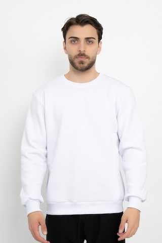 Dasüniforma Basic Baskısız 3 İplik Unisex Cepsiz Düz Sweatshirt Yuvarlak Yaka Sweat Beyaz