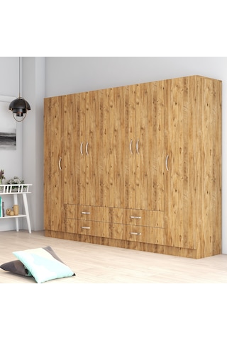 tanmob 6 Kapılı Dört Çekmeceli Geniş Gardrop Çam - Grd0802