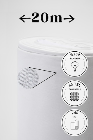 Soft Beyaz Akfil 60 Tel %100 Pamuk Metrelik Kumaş - 20 Metre