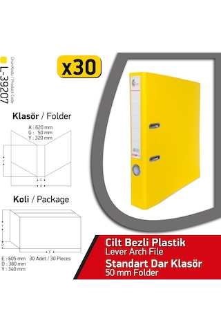 Laçin Klasör Sarı Dar 30 Adet 1 Koli