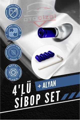 Renkli 4 Lü Sibop Kapak Seti Araba & Motosiklet Uyumlu, Alüminyum, Hava Kaçağını Önler - Mavi