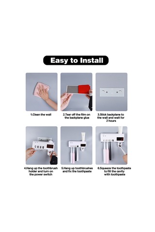 Geeksen Uv Işınlı Güneş Enerjili Şarj Edilebilir Otomatik Diş Macunu Dispenser Duvar Diş Fırçası Dezenfektör Organizer Siyah