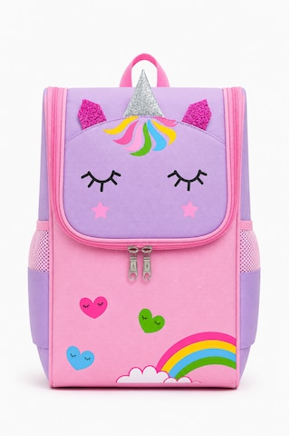Quovo Unicorn Tarzı Özel Tasarım Anaokulu Su Geçirmez Ortopedık Anaokulu Çantası Kreş Çantası 4-7yaş Pembe