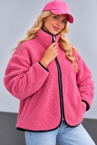 Fiolin Tedy Welsoft Fermuarlı Ceket Pembe