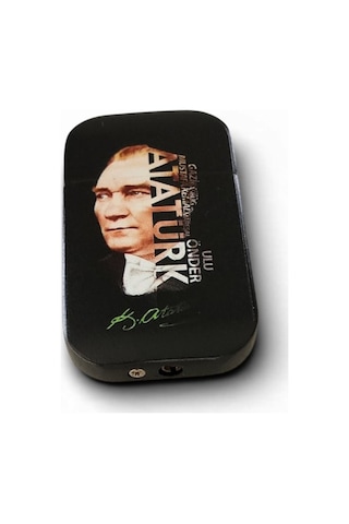 "ulu Önder Atatürk" Yazılı Portre Baskılı Mat Siyah Metal Çakmak - Özel Tasarım Çok Renk