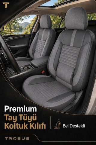 Fiat Egea Cross 2020+ Uyumlu Apex Serisi Tay Tüyü Bel Destekli Füme Premium Koltuk Kılıfı