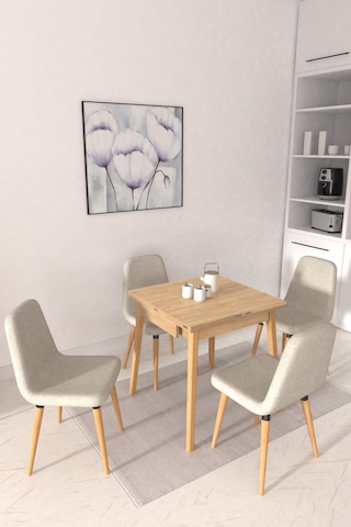 Vilinze Tosya Sandalye Avanos Ahşap Mdf Kanatlı Mutfak Masası Takımı - 70x70+70 Cmtk-avns-7070k-nn-tosya-ntrl-sigmabeyaz Krem