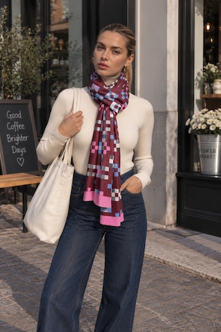 Tarzını Seç Bordo Geometrik Kare Desenli Yumoş Polar Kışlık Şal Atkı 70 X 180 Cm