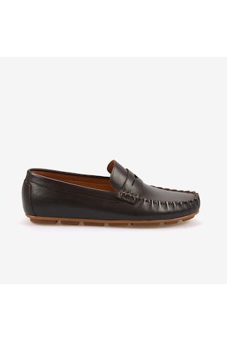 Kemal Tanca Erkek Hakiki Deri Bağcıksız Kauçuk Tabanlı Loafer A9408 Kahverengi