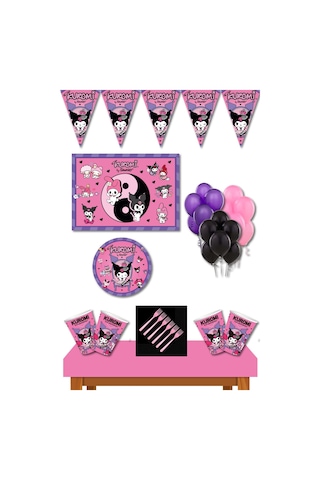Kuromi Parti Seti 8 Kişilik Afişli - Kuromi Doğum Günü Süsleri Se
