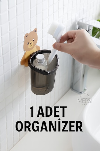 Ayı Figürlü Duvara Asılan Plastik Organizer Banyo Ve Mutfak İçin Delikli Askılı Düzenleyici Açık Kahverengi