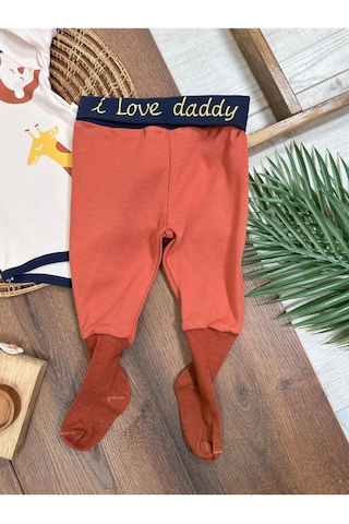 Tiwitibaby Safari Baskılı Çoraplı Alttan Çıtçıtlı Erkek Bebek Takım-zıbın Takım Kiremit